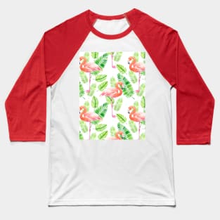 Flamingos and tropical leaves Baseball T-Shirt